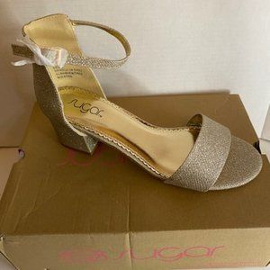 Sugar NOELLE LOW Champ Glitter Gold Metallic Women's Dress Sandals 9.5 Bridal